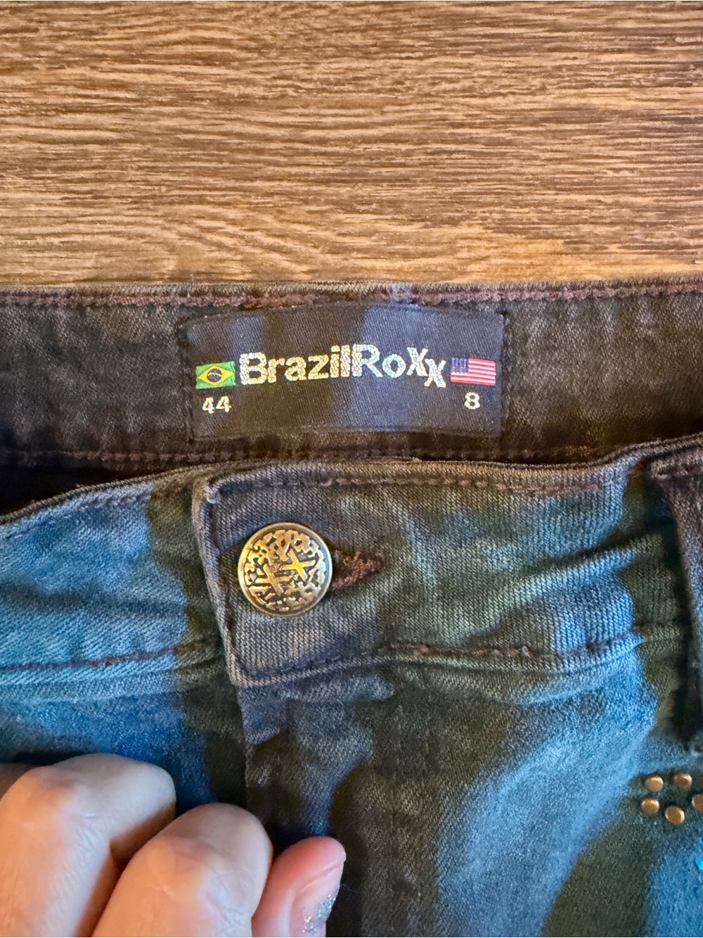 Brazil Roxx Women’s Y2K Western Bling Blue & Brown Patina Wash Jeans BR 44/US 8 - Picture 3 of 9
